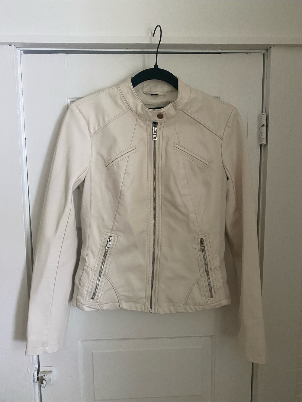 Guess Cream Faux Leather Moto Jacket